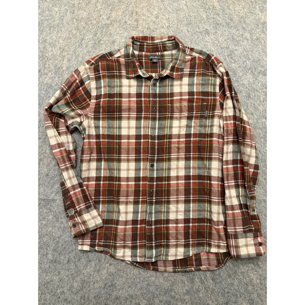 Eddie Bauer Mens L Regular Flannel Cotton Plaid Button Up Shirt Long Sleeve